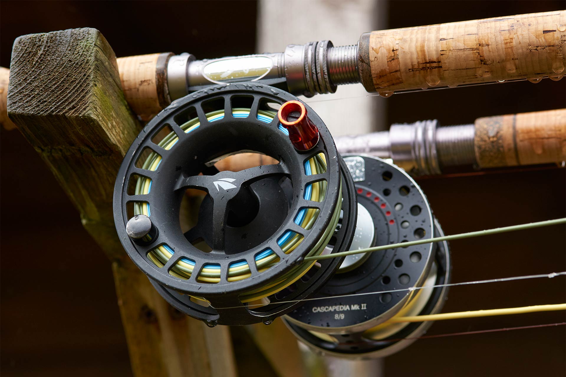 Two fly fishing rods set up