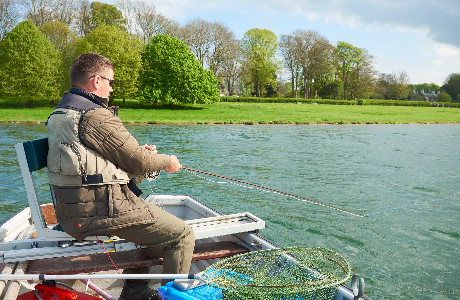 Fly fishing off boat